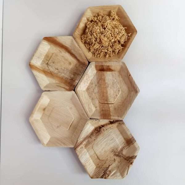 Eco Ceylon Areca leaf hexagon plate made out of areca palm Leaf also Known as kolapath pigan