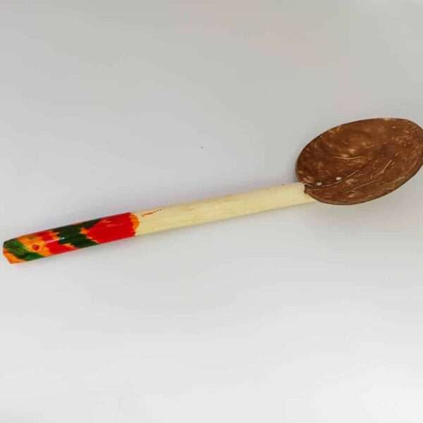 Eco Ceylon Coconut Shell Spoon made out of coconut shells and a wooden ladel