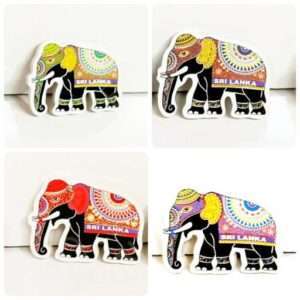 Fridge magnet featuring Sri Lankan culture with mask, Kandyan dancer , elephant and three weelar