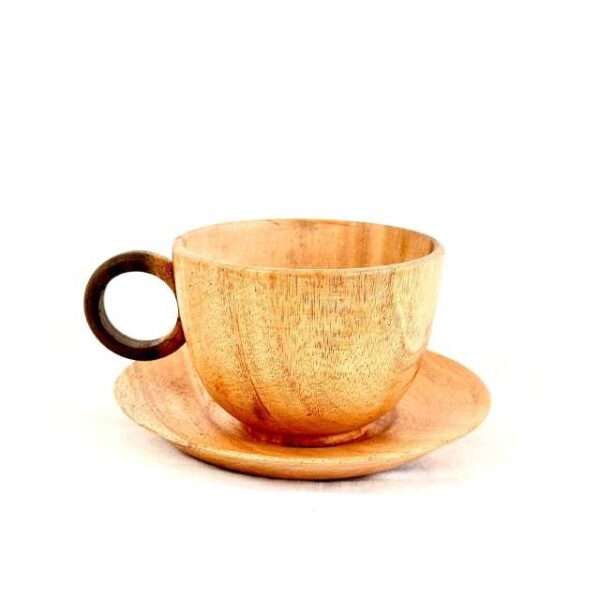 Wood tea cup and saucer , a would tea cup and a saucer in brown color