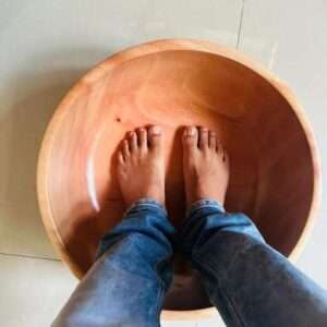 Wooden Pedicure Bowl with the legs inside them, brown color bowl