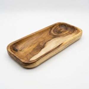 Teak wood platter, angled view