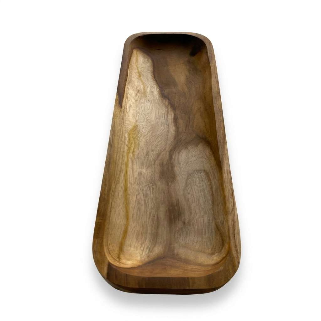 Teak wood platter, top view with natural grain
