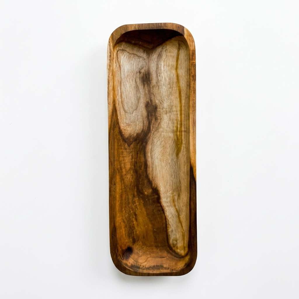 Teak wood platter, long top view